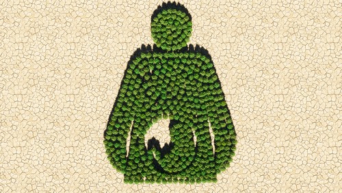 A topiary depiction of a pregnant woman and unborn child